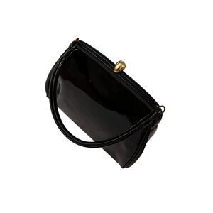 Vintage Theodor of California Black Patent Clutch (Red Interior) (V078)